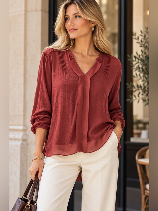 Simply Vera Vera Wang Tops - Simply Vera Vera Wang Brick Red V-Neck Long-Sleeve Blouse
